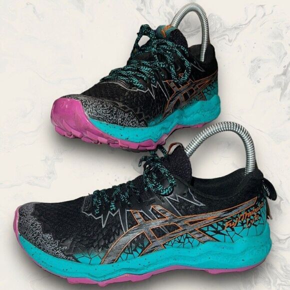 ASICS FujiTrabuco Lyte Black Baltic Jewel Running Athletic Shoe Women’s Size 6 - Picture 1 of 8